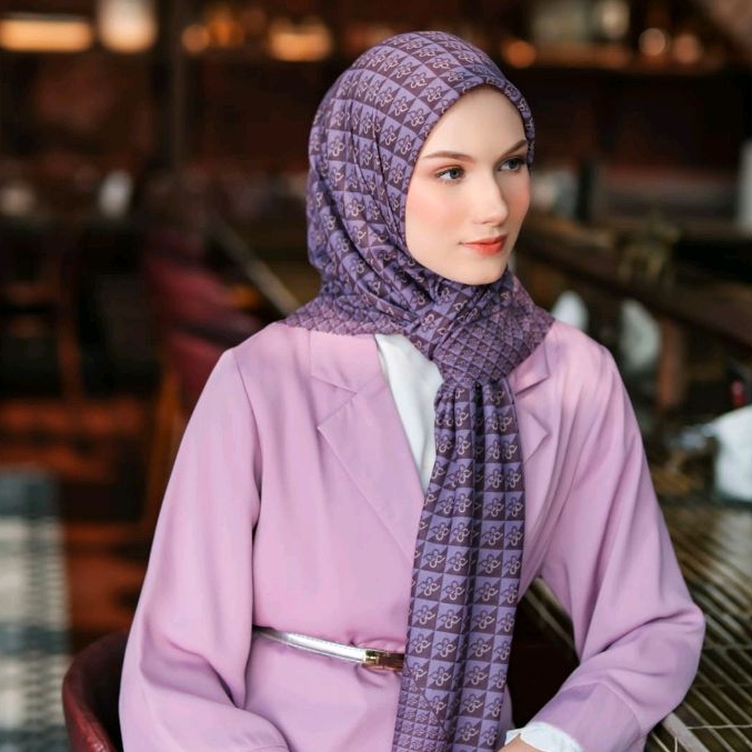 Adeola Scarf - Two Tone Monogram Series - Hijab Motif - Square Kerudung - Gourmand