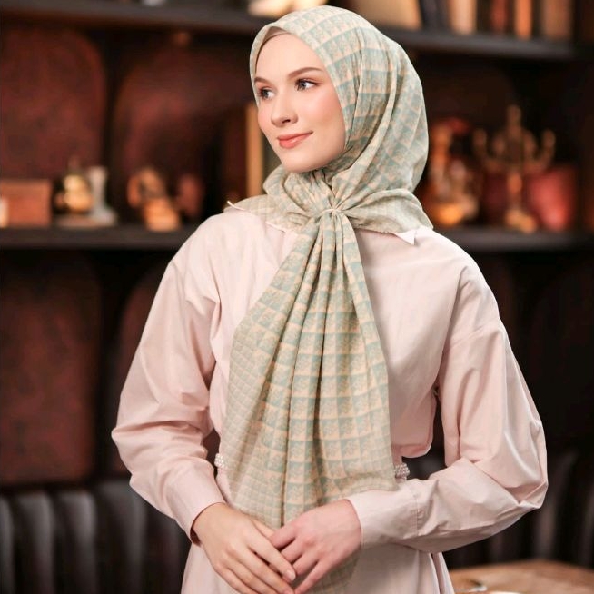 Adeola Scarf - Two Tone Monogram Series - Hijab Motif - Square Kerudung - Citrus