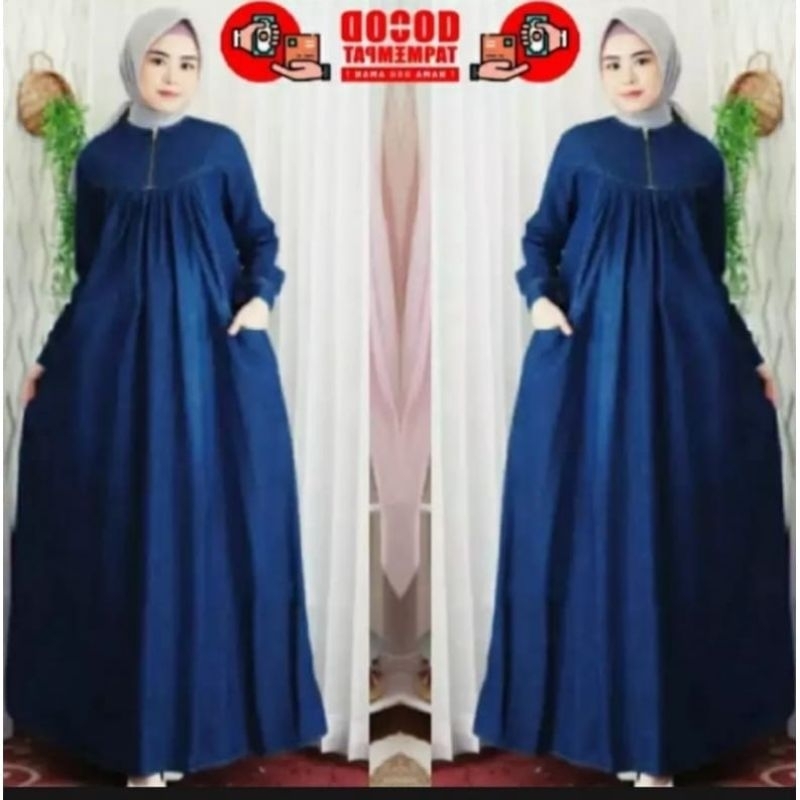 Gamis Jeans kombinasi / Gamis Jeans wanita / Gamis Muslim wanita /Celline Dress Maxy Jeans