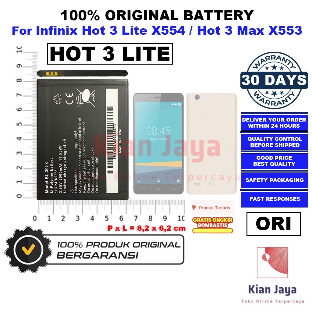 [Garansi 100% Ori] Baterai BL-30LX Untuk Handphone Infinix Hot 3 Lite X554 / Hot 3 Max X553 Batre Batrai battery Hp BL30LX Original