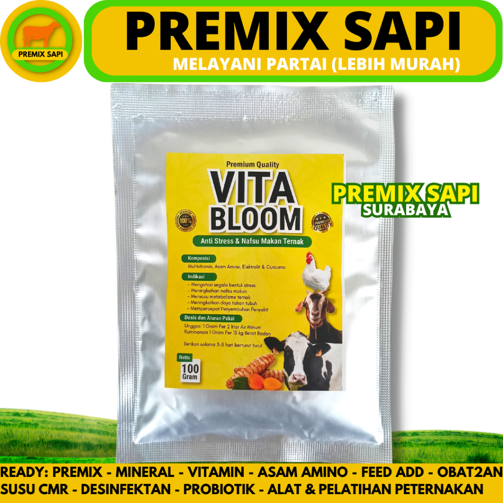 VITA BLOOM 100 GRAM - Vitamin Lengkap Penambah Nafsu Makan Hewan Ternak Domba Kambing Sapi Babi Kuda