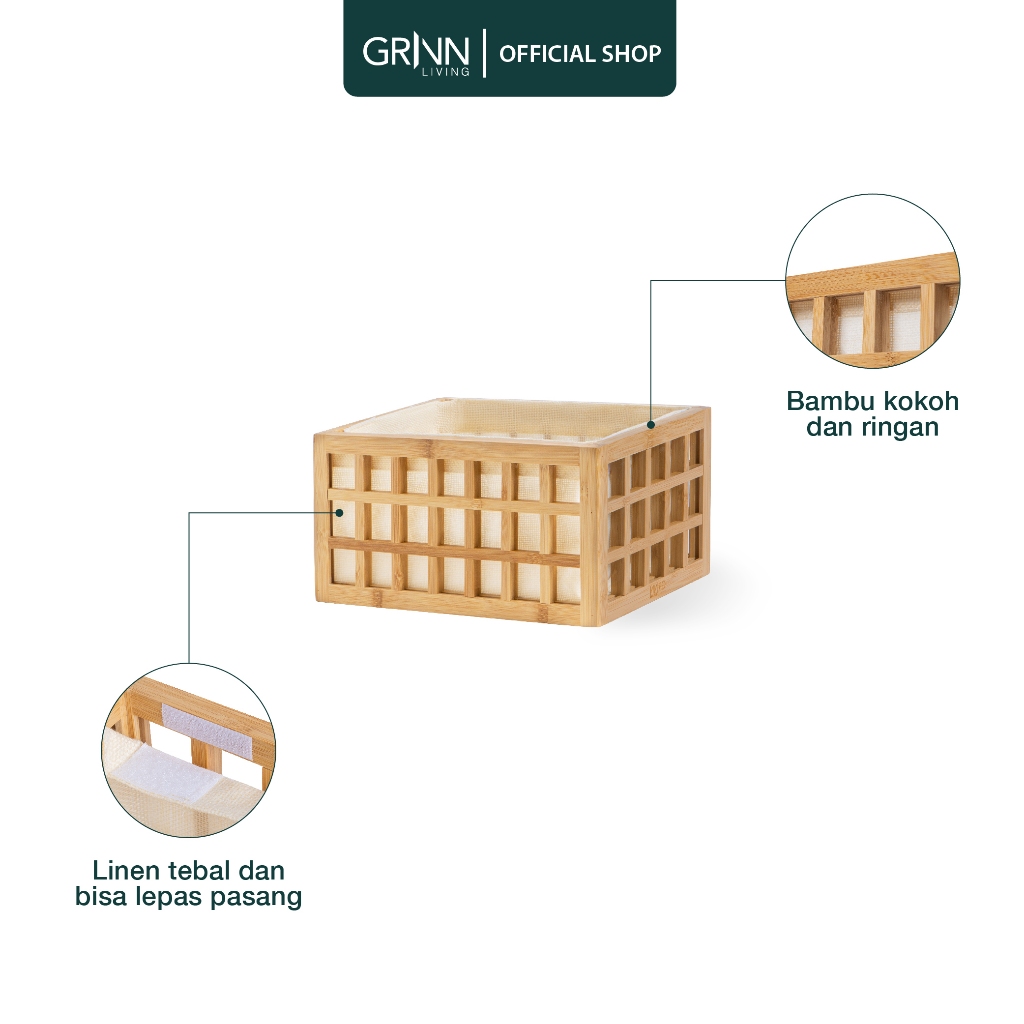 Grinn Living Yuka Bamboo Storage Small / Basket Organizer / Keranjang Penyimpanan Serbaguna