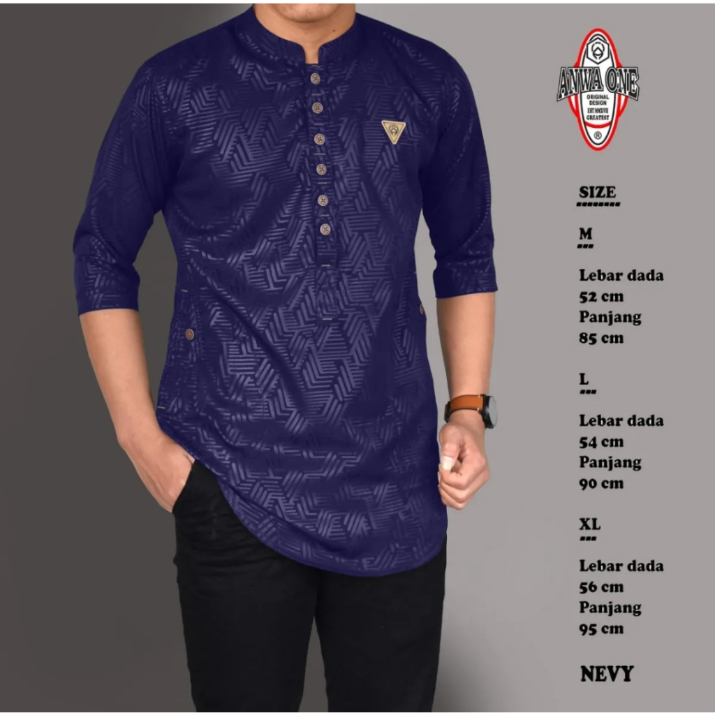 New Baju Koko Kurta Premium Motif Embos Original Anwa One Model Kancing Koko Kurta Pria Muslim Model