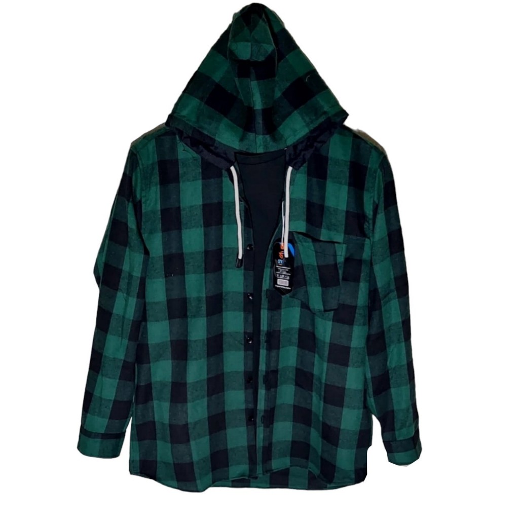 Kemeja Flanel Hoodie Pria Wanita Lengan Panjang Kotak Flanel M L XL Hem Cidung Quality Premium Distr