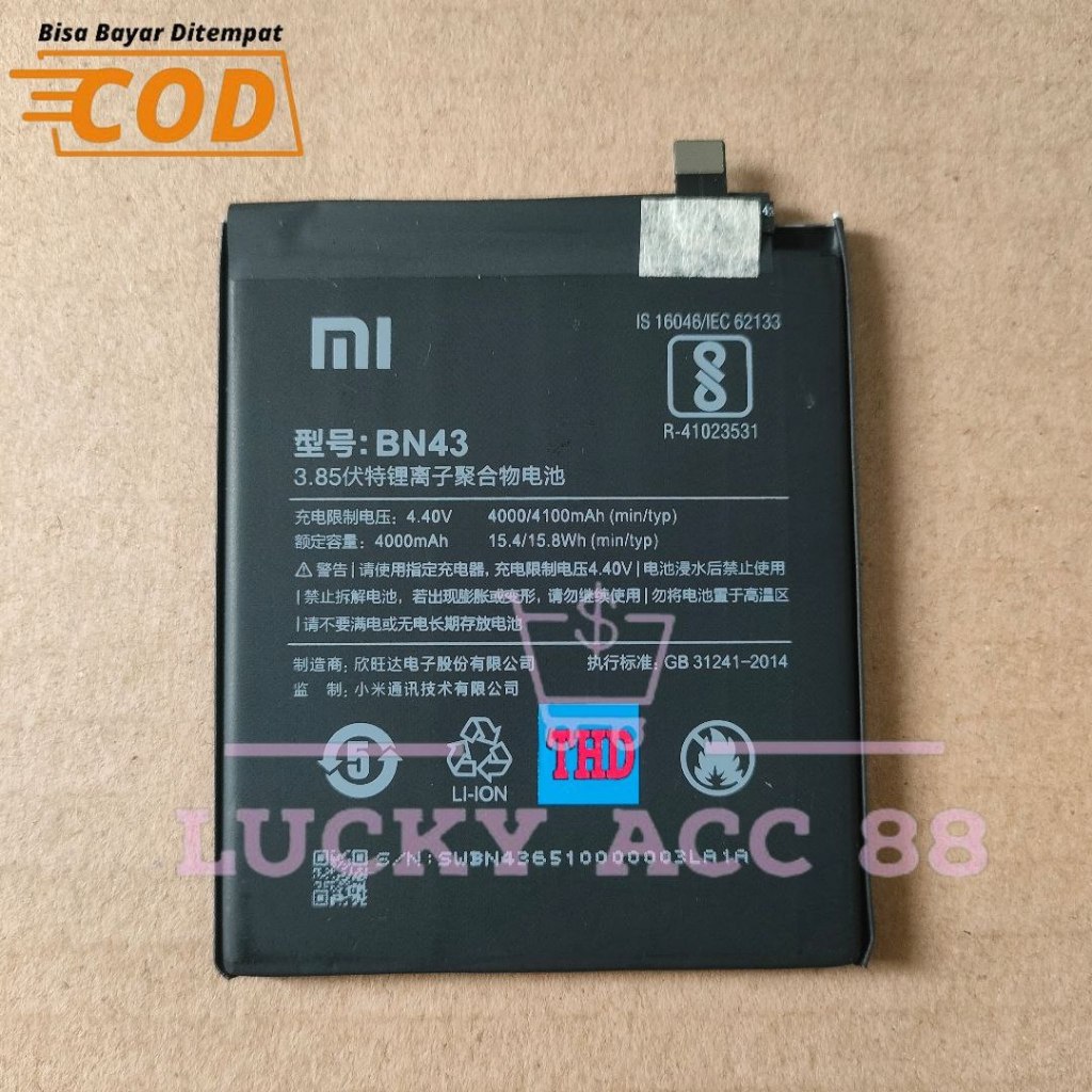 Batre Batrei Baterai Hp Original Xiaomi Xiomi Redmi Note 4 - Not 4X Snapdragon Model BN43 Battery Tanam