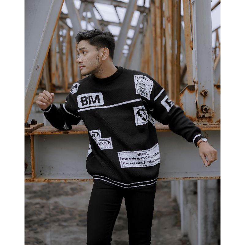 Crewneck Sweater Rajut BM Oversize BGSR Sweater Outerwear Pria