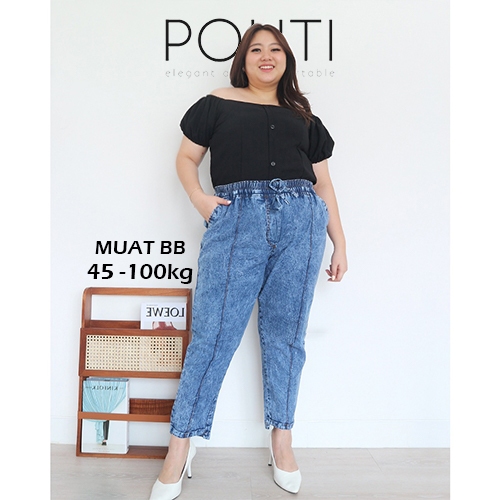 Jeans Wanita Jumbo Pinggang Karet Celana Baggy Pants