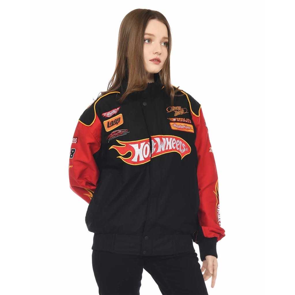 Jaket Hotwheels Nascar Racing Vintage fullbordir untuk pria wanita Tebal Motor Riding