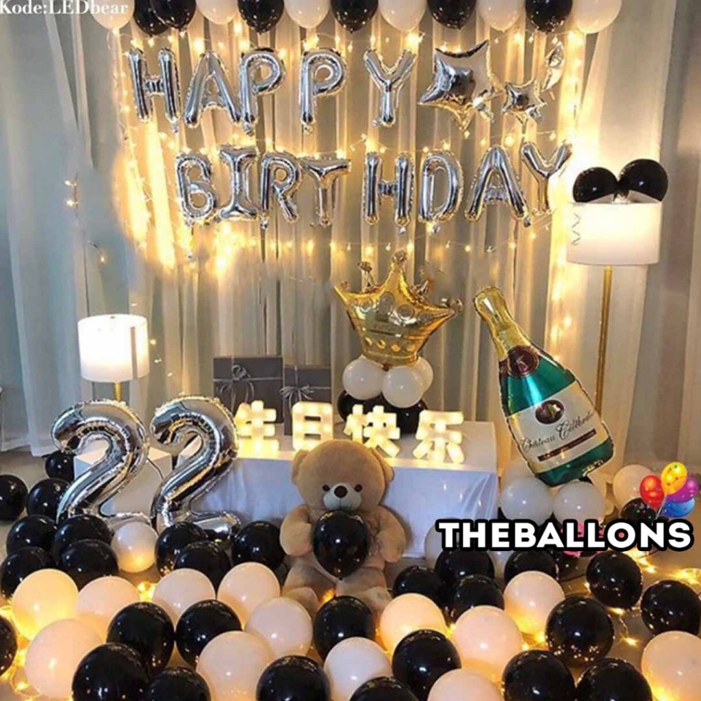 Set paket balon LED dekorasi birthday romantis ulang tahun fancy dewasa