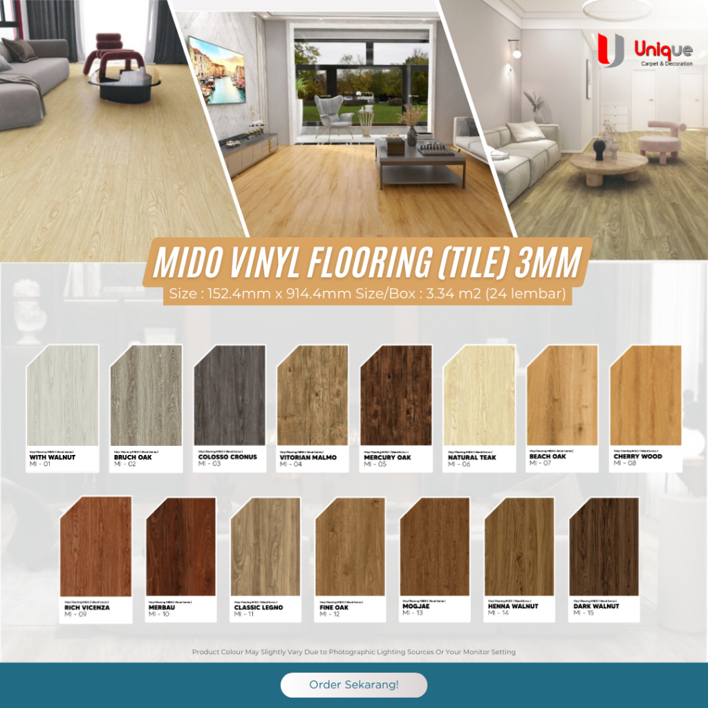 Luxury Vinyl Flooring Mido 3mm Motif Kayu / Lantai Vinyl Lembaran Korea
