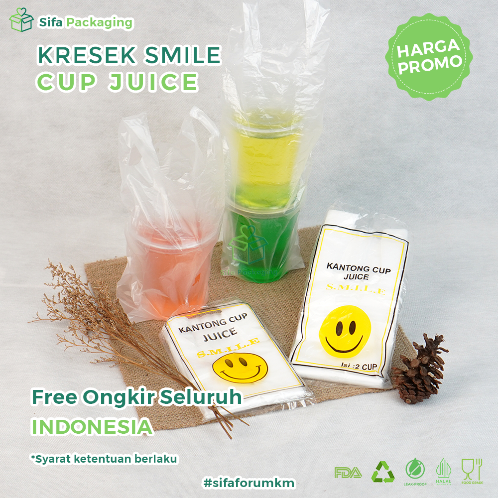 Plastik Cup Jus SMILE Kantong Kresek Bening Kantong Plastik Minuman 1 Cup 2 Cup