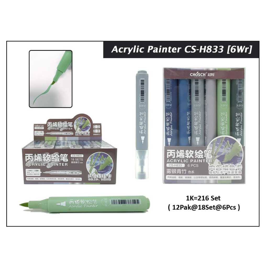 

mdn akrilik acrylic painter MARKER set isi 6 brush tip permanen semua permukaan chosch ada 5 seri