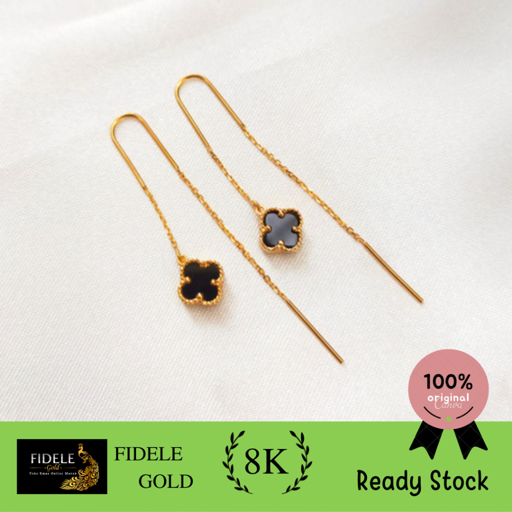 Anting Trider Vancleef Hitam Anting bunga hitam funklip anting fashion