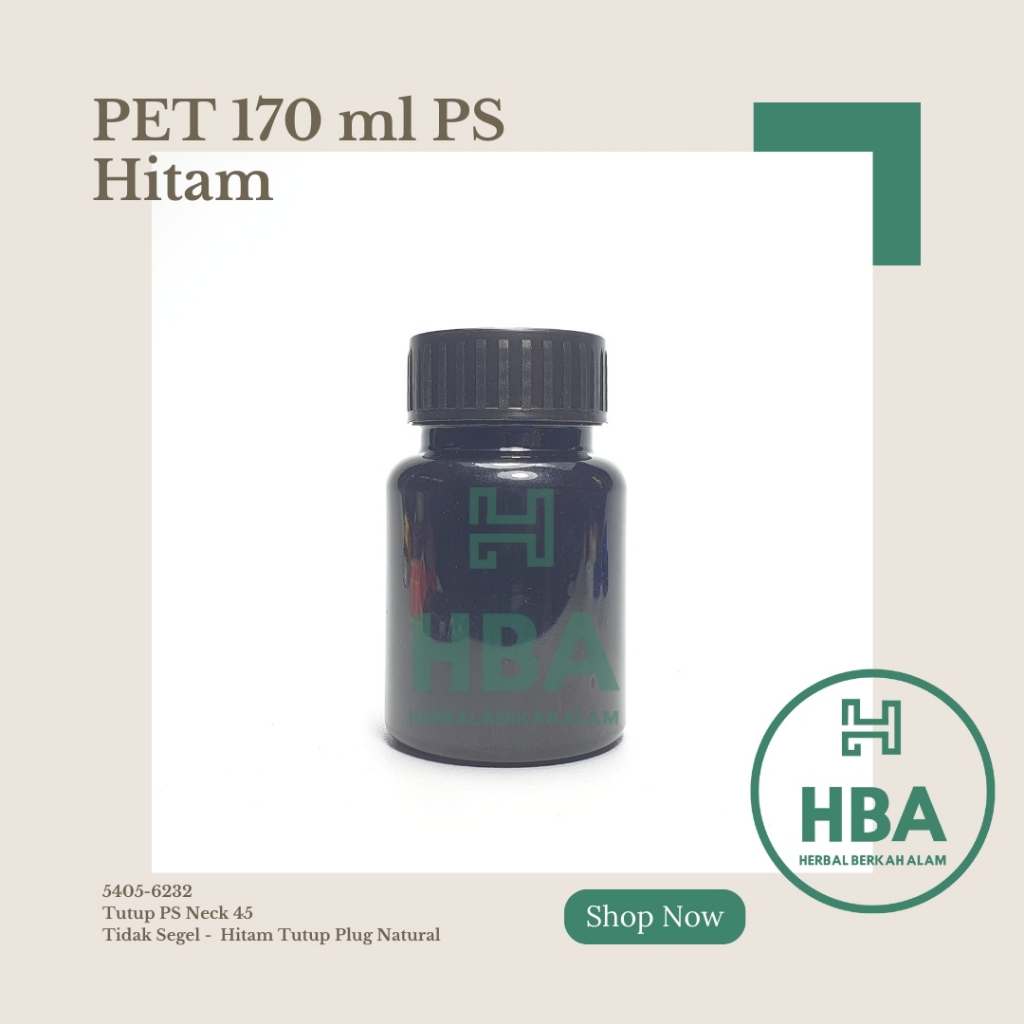 Botol Obat 170 ml Hitam Tutup Hitam Gerigi Besar / Botol Obat / Botol Plastik / Botol Kosong / Botol