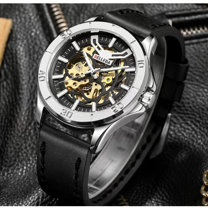 Jam Tangan Pria Belleda 9482 Tali Kulit Pergerakan Automatic Anti Air 3Atm Watches BELLEDA©™