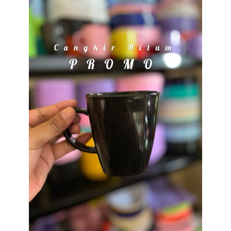 CANGKIR HITAM KOTAK MELAMIN PROMO AMBYAR 6 pcs