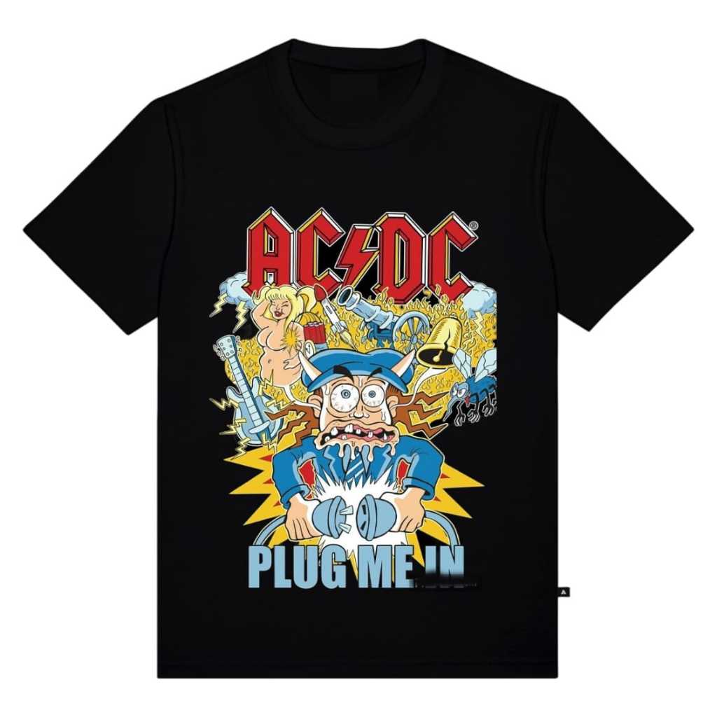 Kaos ACDC Plug Me In Premium T-Shirt Band AC DC | Kaos Band Rock Metal