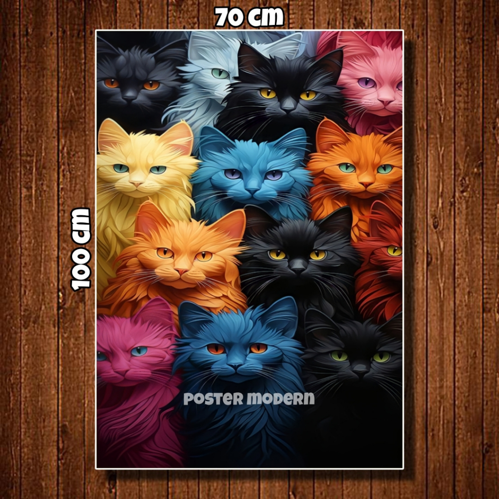 HIASAN DINDING POSTER GAMBAR KUCING 3D ART UKURAN BESAR #06 / POSTER KUCING GAMBAR ANGGORA / POSTER 