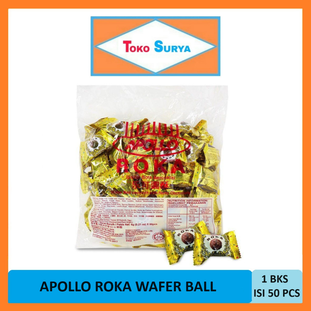 

Apollo Roka Wafer Bola Cokelat Wafer Ball Covered With Nutty Chocolate 50 Pcs x 6 Gr