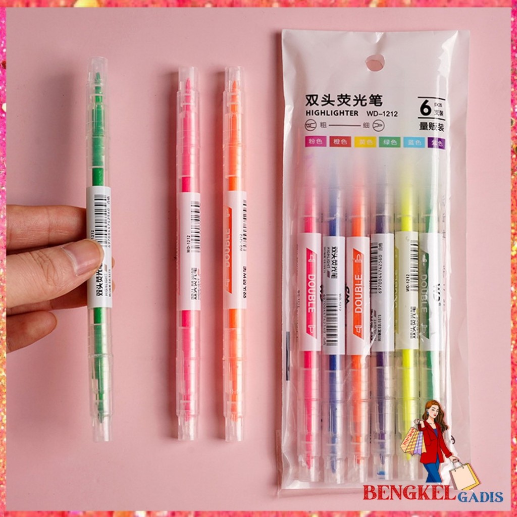 

BG Set Highlighter Dua Sisi Warna isi 6Pcs Pen 2 sisi Diary Marker Stationery Lucu Unik Penanda Buku Warna Warni Pena Penanda Kepala Ganda 2 Arah