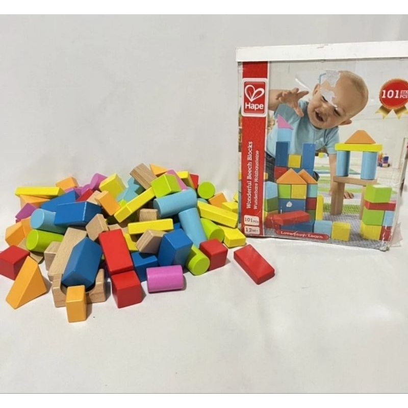 hape mainan anak kayu balok susun wooden bukan elc