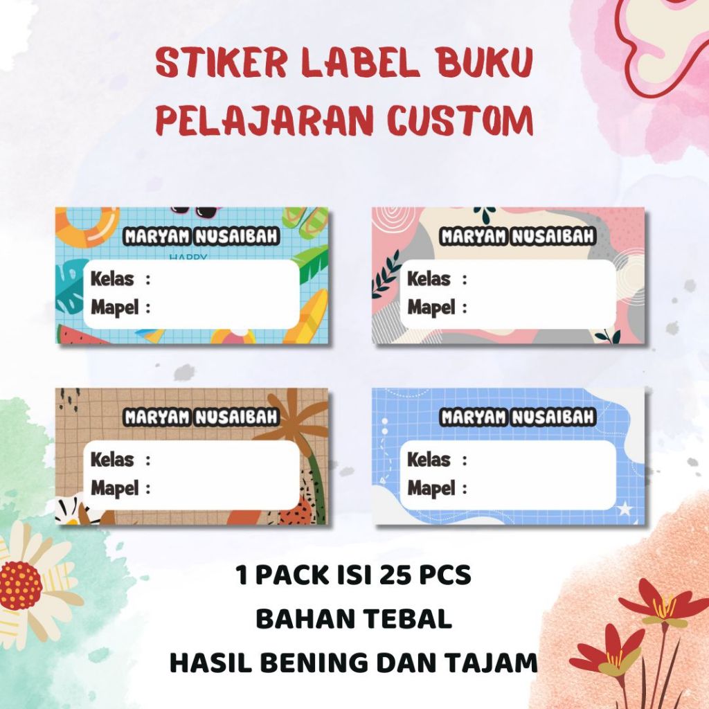 

Stiker Mata Pelajaran Stiker Mapel Custom Nama Motif Estetik Label Buku Pelajaran Isi (25pcs)