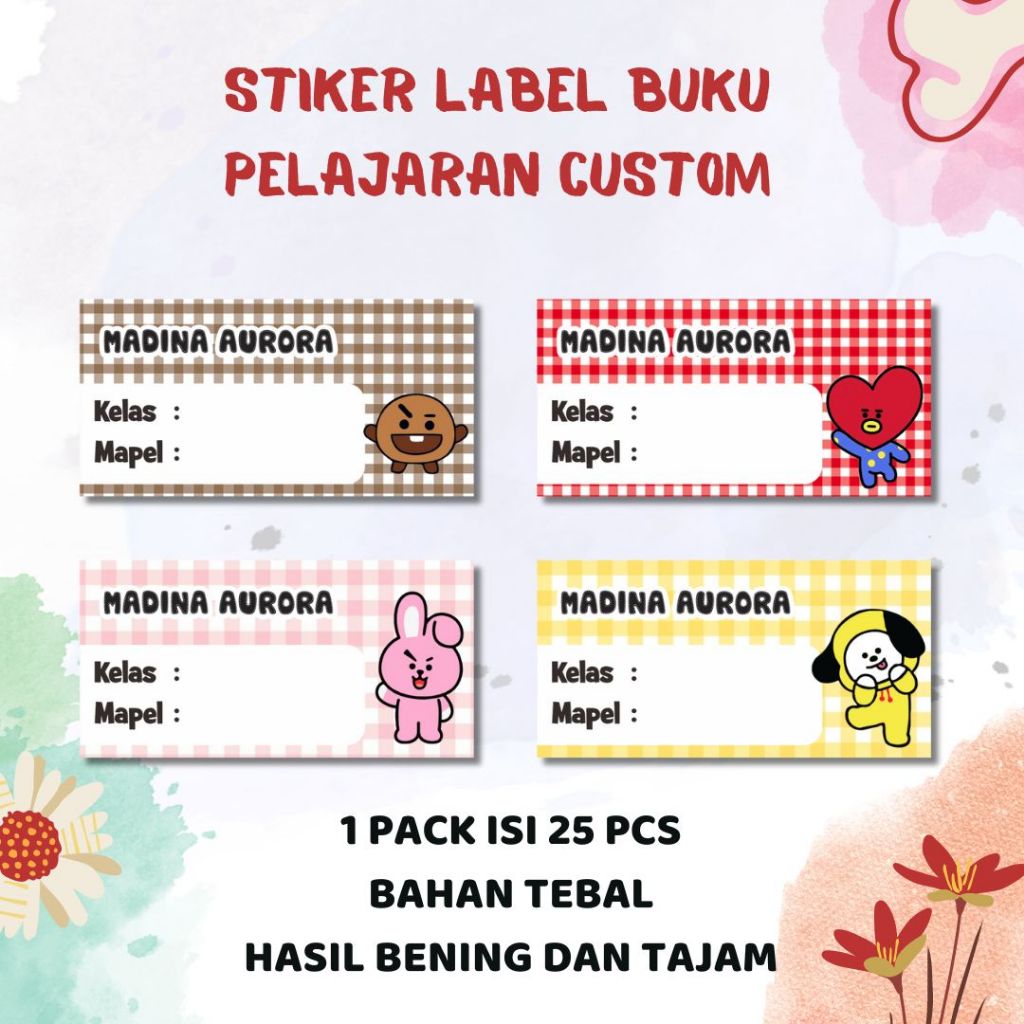 

(25pcs) Stiker Mata Pelajaran Stiker Mapel Custom Nama Motif kartun anak Label Buku Pelajaran