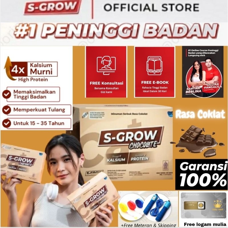 S-GROW CHOCOLATE Suplemen Obat Peninggi Badan Terbaik Untuk Remaja dan Dewasa S Grow Official Store