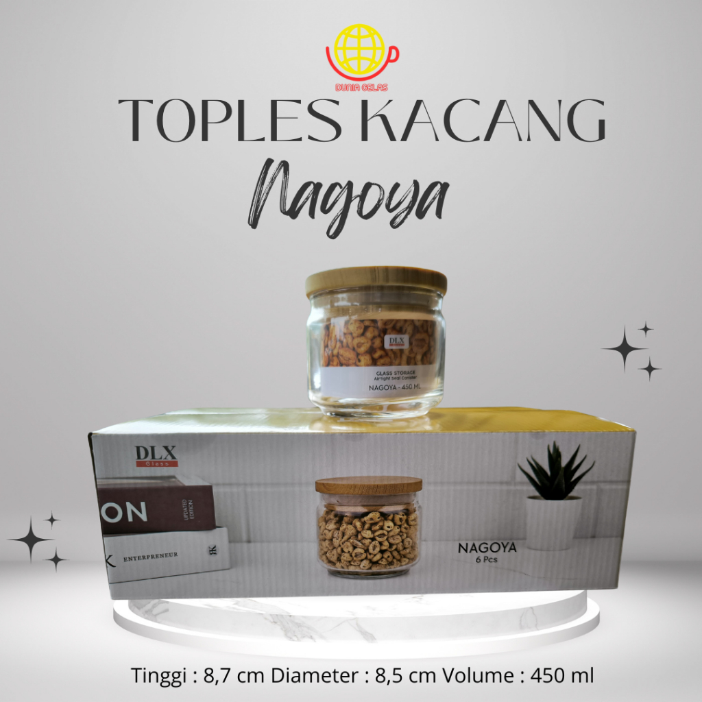 1 SET ISI 6 PCS Toples Kaca Nagoya 450 ml/Set Toples Permen 450 ml/Set Toples Kaca Murah/Set Toples 