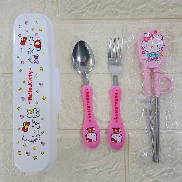 sendok garpu sumpit set anak karakter Hello Kitty