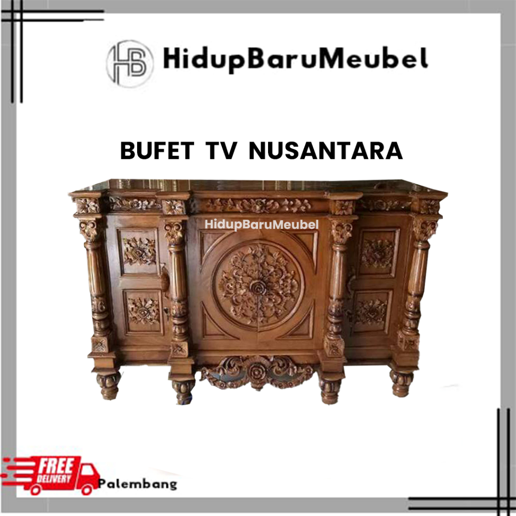 Bupet Tv NUSANTARA / lemari ruang tengah pendek / bufet televisi Jati Nusantara / almari kayu Jati J