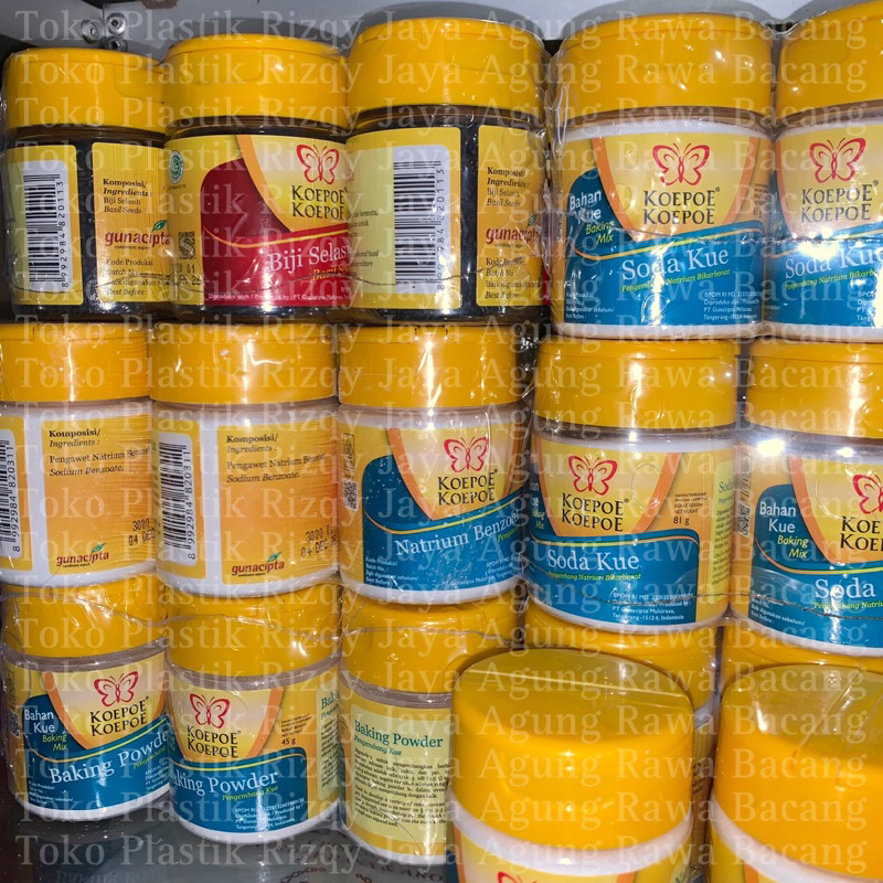 

Backing Powder, Soda Kue, Natrium Benzoat, Biji Selasih Merk KEOPOE KOEPOE
