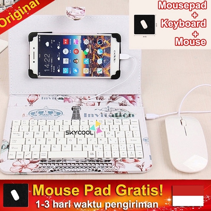 ART O53Y Portable Keyboard dan mouse untuk hp Android dengan Lucu PU Kulit Kasus Mini Keyboard hp Ad