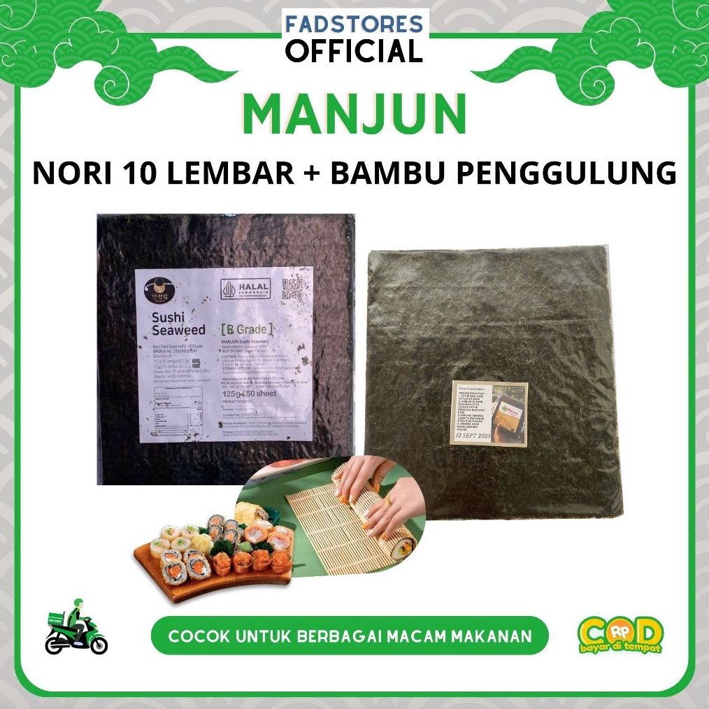 

KODE U94D Paket Nori Rumput Laut Manjun 1 Lembar Tikar Penggulung Sushi Nori Sushi Halal