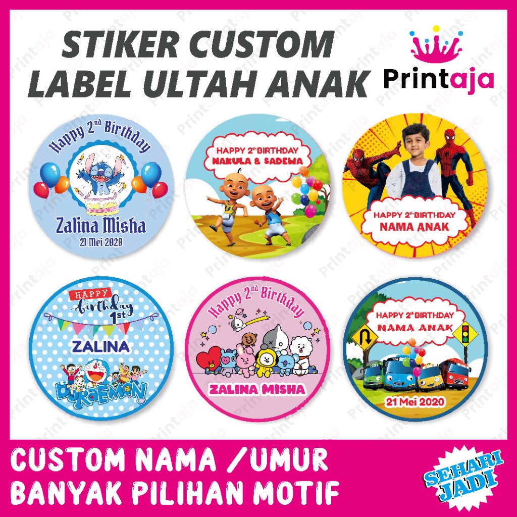 

[FREE DESAIN] STIKER ULANG TAHUN ANAK EDISI 2 | STIKER BULAT GOODYBAG | STICKER BIRTHDAY | CUTTING STIKER ULANG TAHUN | LABEL STIKER ULTAH