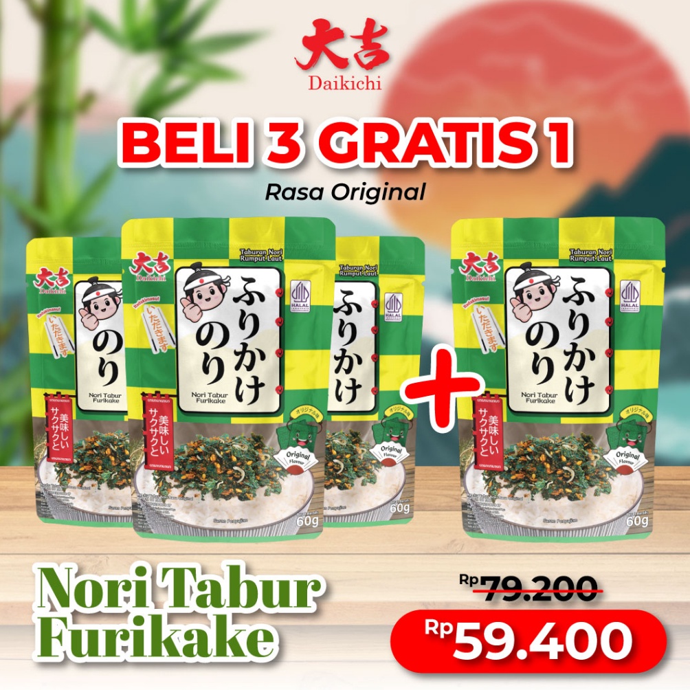 

KODE U69T BELI 3 GRATIS 1 Nori Tabur Furikake Rumput Laut Panggang Campuran Ikan Teri 6g