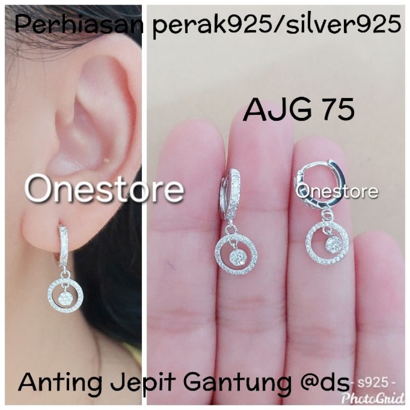 ANTING JEPIT GT BULAT PERAK 925 LAPIS MAS PUTIH AJG 75
