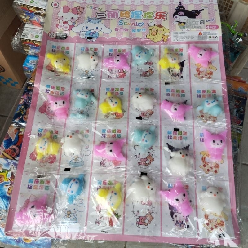 PAKET USAHA 24 Pcs Mainan SQUISHY Mochi SANRIO imut Skuisi Squeshy Pereda Stres 1 Papan