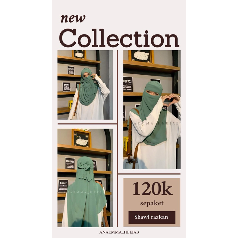 >ANAEMMA SHAWL RAZKAN ♡ pashmina non instan jumbo syar'i ♡ jilbab khimar pashmina non instan set niq