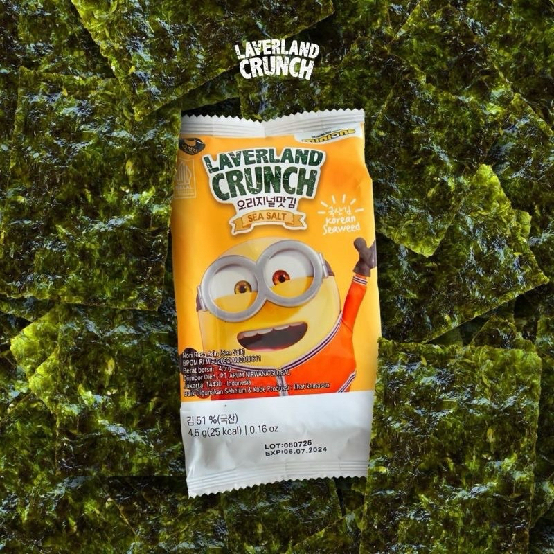 

SATUAN Laverland Crunch Rumput Laut Nori Rasa Sea Salt Cemilan Anak MPASI Seaweed Snack Fingerfood