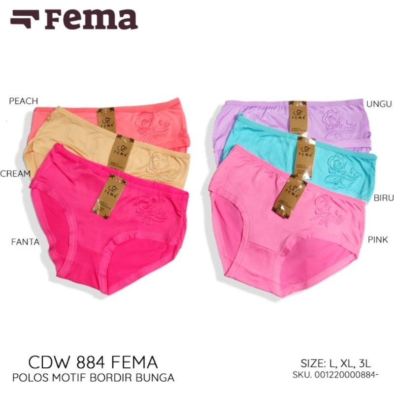 Celana Dalam CD Wanita Murah  Bordir BUNGA Fema 884/CD Polos  Bordir Bunga