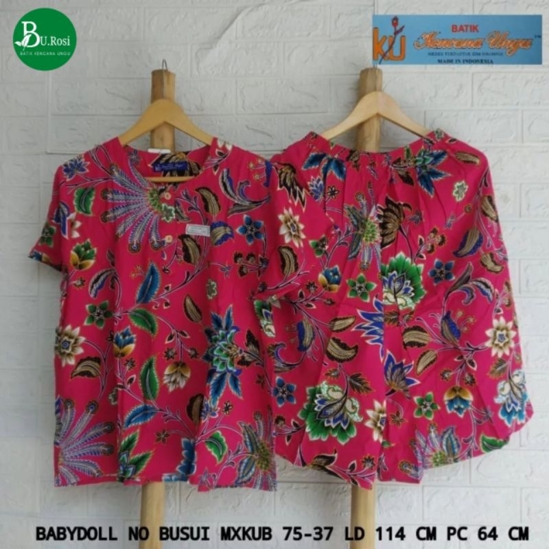 Burosi Setelan Kulot Batik Kencana Ungu Maxi 75 Kub Label Biru Busui