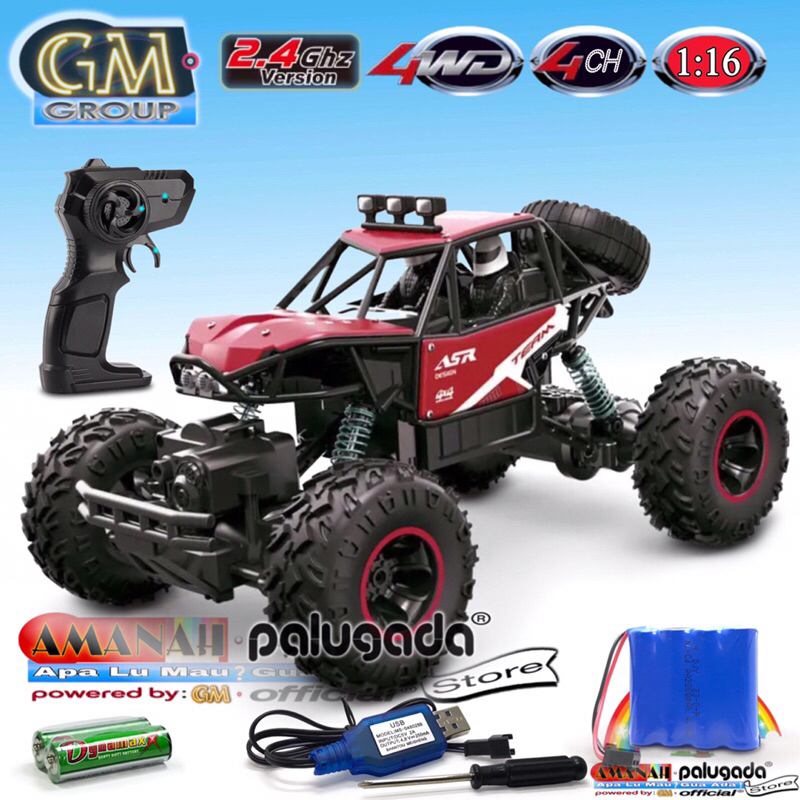 GM-2022 RC Car Skala 1:16 Rock Crawler ASR 2.4GHz 4WD Alloy Mobil Remote Control 2000mAh Climbing Qu