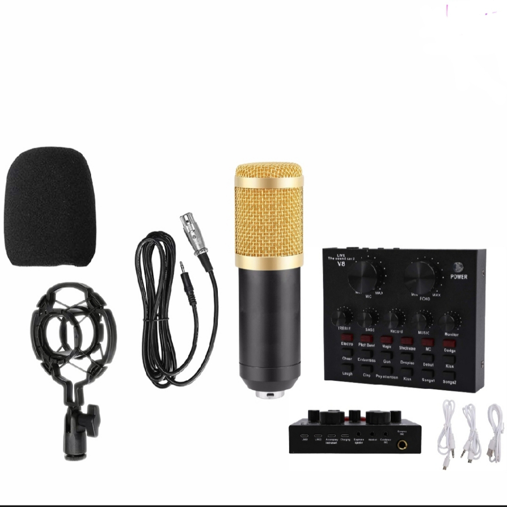 Soundcard V8/PAKET KUMPLIT MIC CONDENSER BM 800 + + SOUNDCARD V8 REKAMAN / LIVE STREAMIN