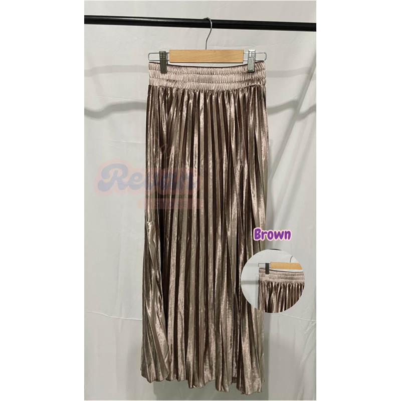 Rok Plisket Velvet Bludru | Rok Maxi Bludru Velvet | Rok Cantik Plisket