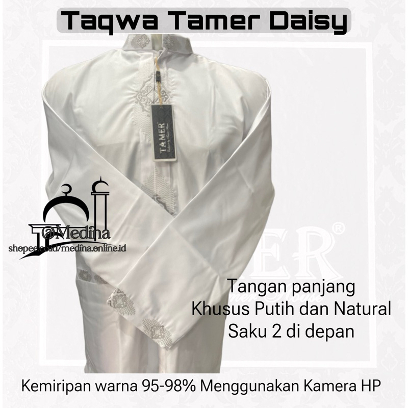 Baju Koko / Taqwa Bordir TAMER EXCLUSIVE Tangan Panjang Khusus Putih Tipe Daisy