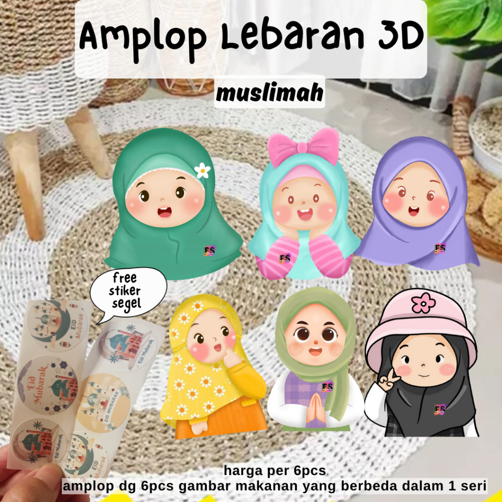 

6pcs amplop lebaran 3D muslim muslimah