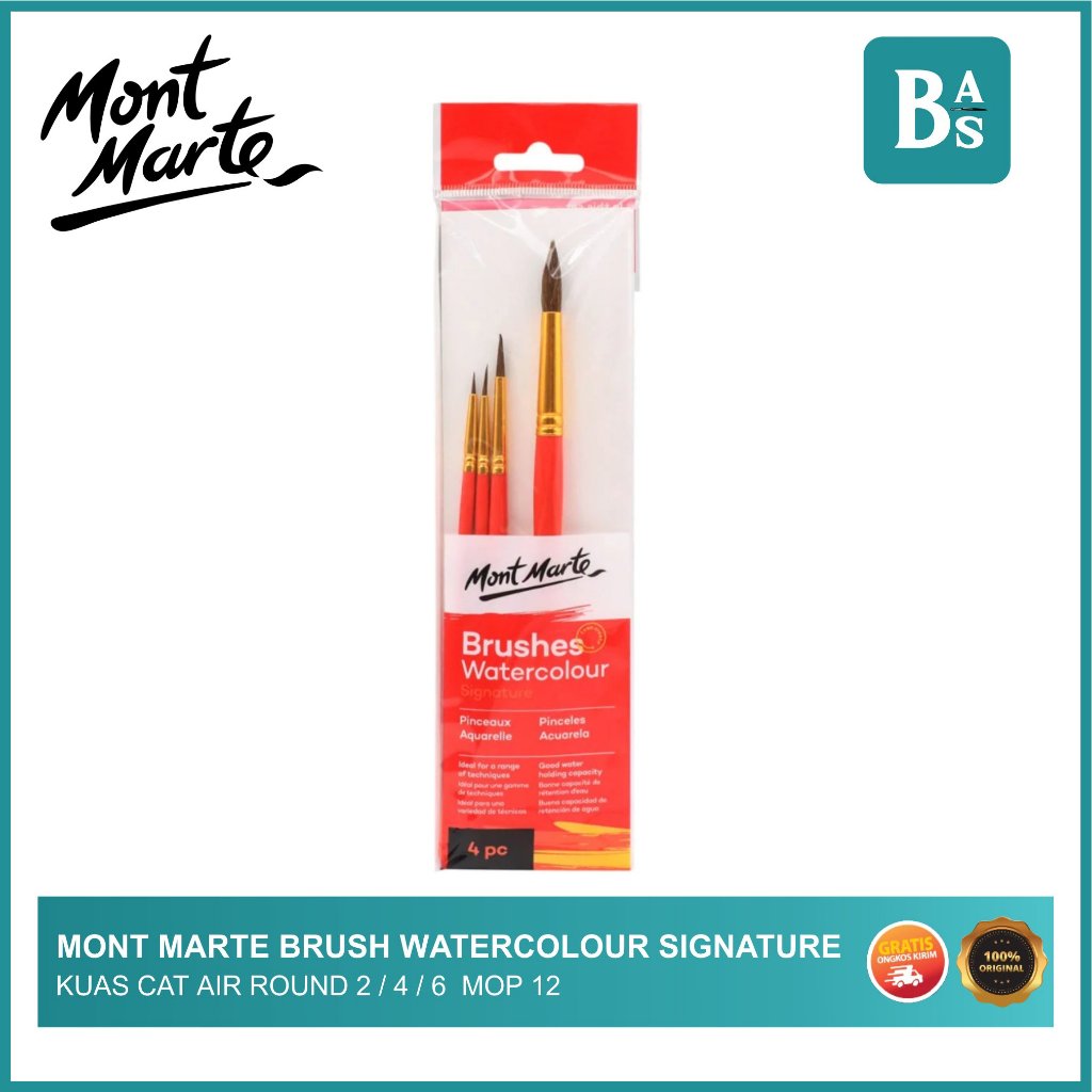

MONT MARTE GALLERY SERIES BRUSH SET WATERCOLOUR 4 PCS ROUND 2.4.6 MOP 12 / Kuas Lukis