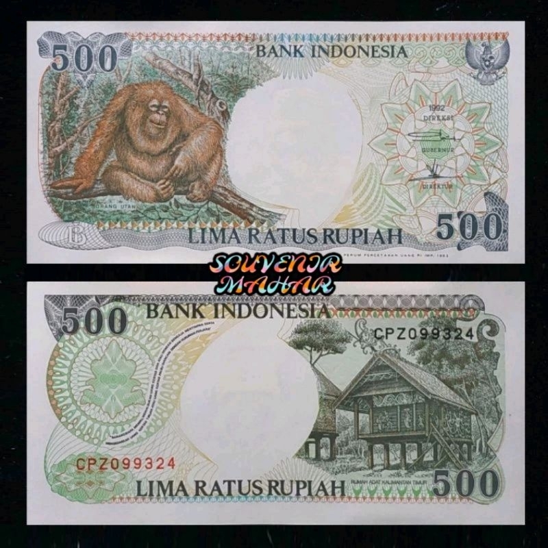 (Au/Unc/Gress) Uang kuno 500 rupiah orang utan tahun 1992 rp.500 monyet bukan rp 500 kera gantung