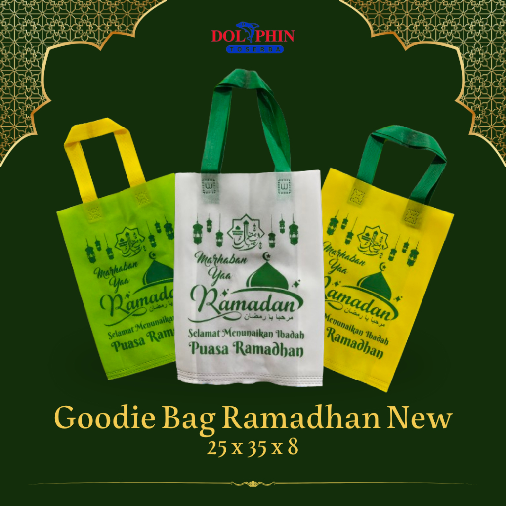 

1 LUSIN (12 PCS) Tas Goodie Bag Spunbond edisi RAMADHAN MARHABAN uk 25X35X8 65 GSM